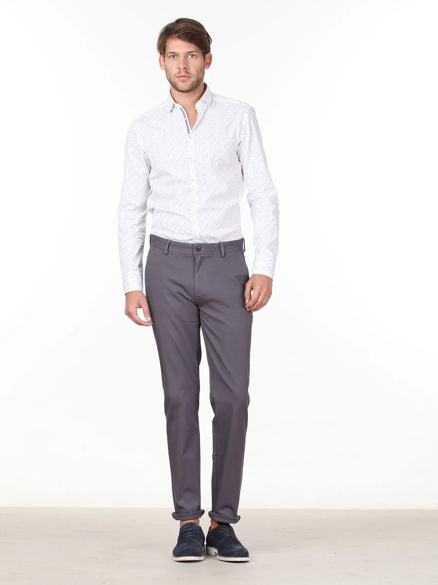 Grey Weaving Regular Fit Casual Cotton Blended Trousers - 3