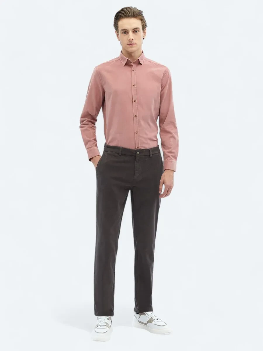 Grey Weaving Regular Fit Casual Cotton Blended Trousers - 1