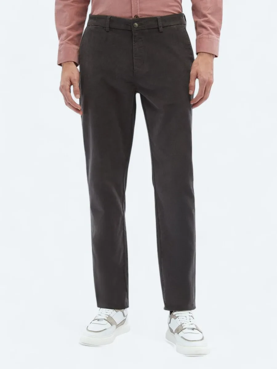 Grey Weaving Regular Fit Casual Cotton Blended Trousers - 2