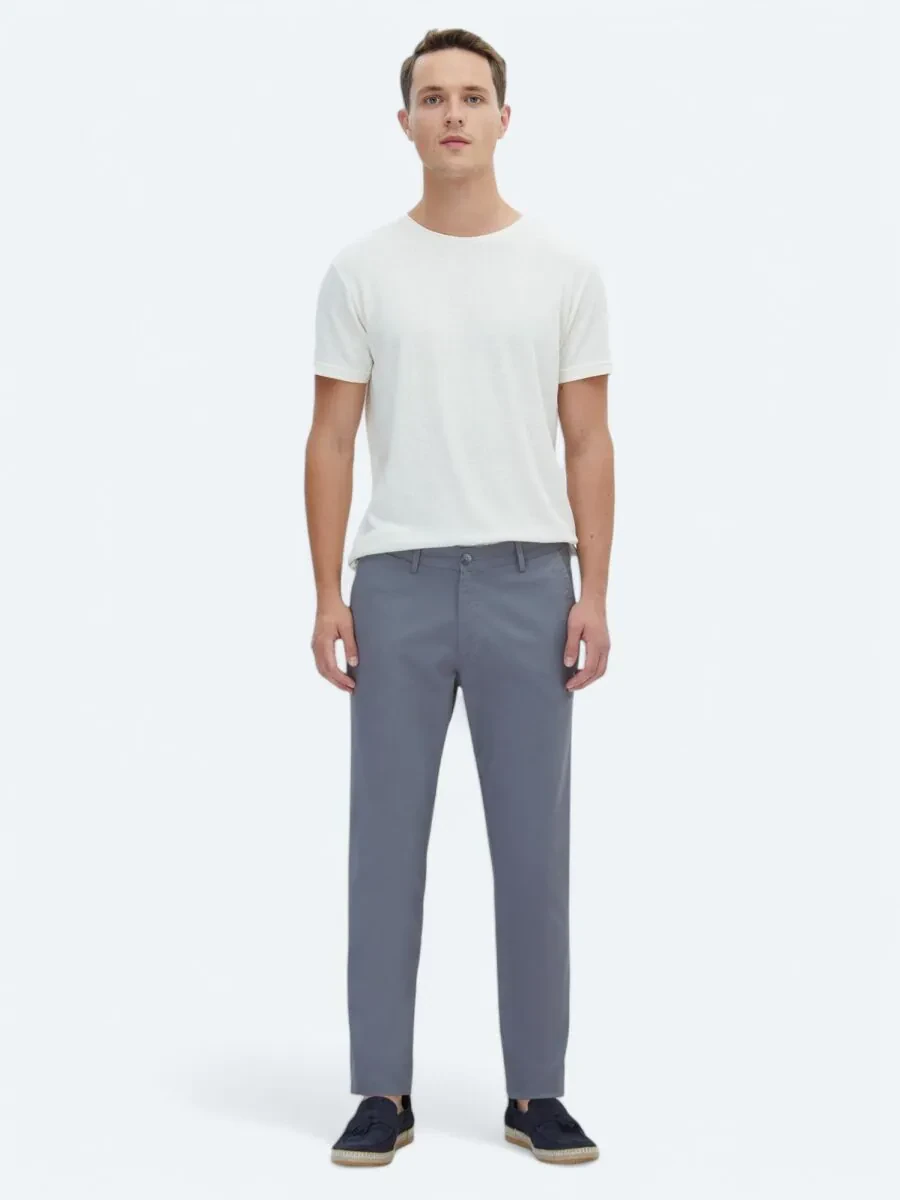 Grey Weaving Regular Fit Casual Cotton Blended Trousers - 1