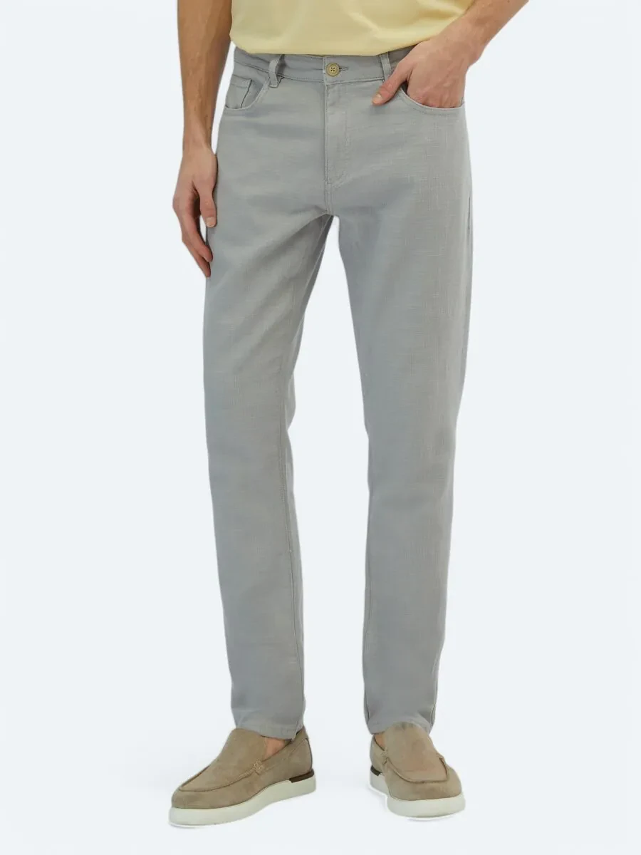 Grey Weaving Regular Fit Casual Cotton Blended Trousers - 2