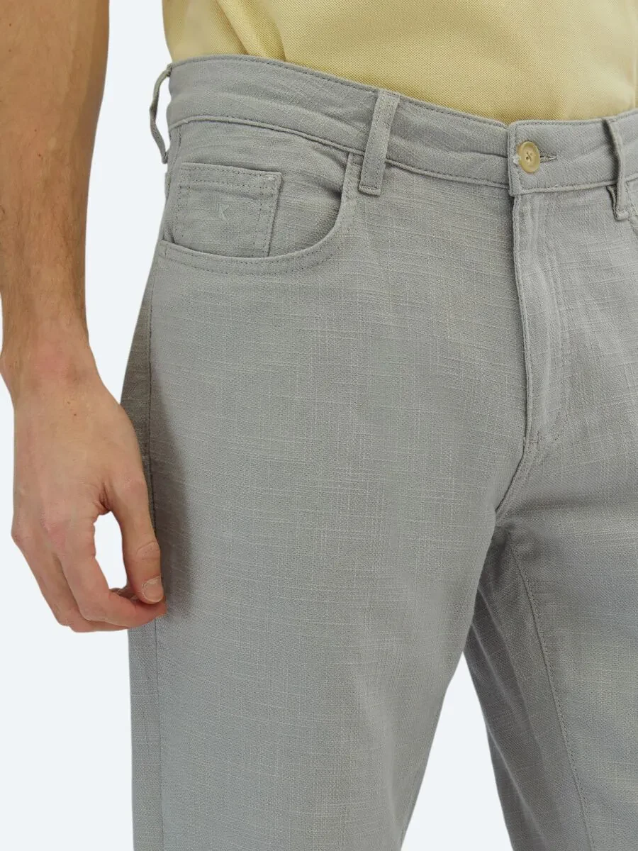 Grey Weaving Regular Fit Casual Cotton Blended Trousers - 3
