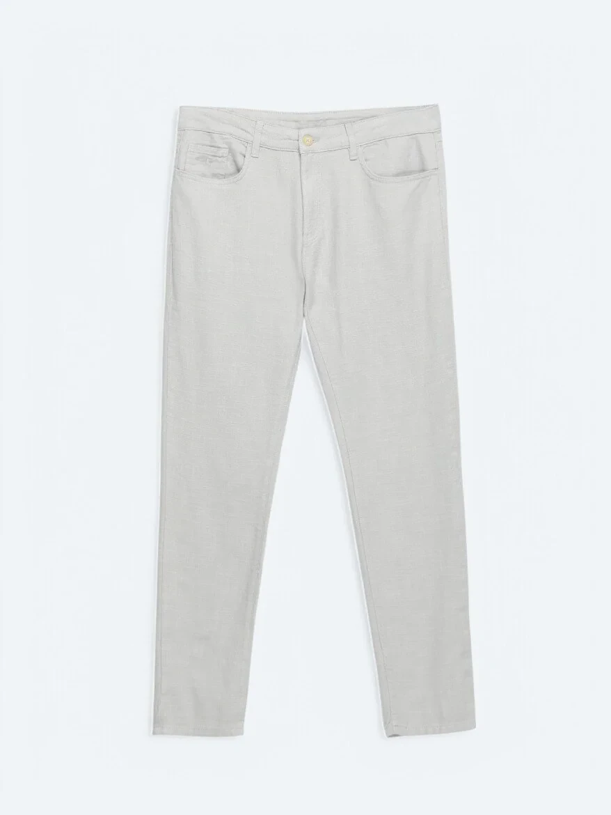 Grey Weaving Regular Fit Casual Cotton Blended Trousers - 5