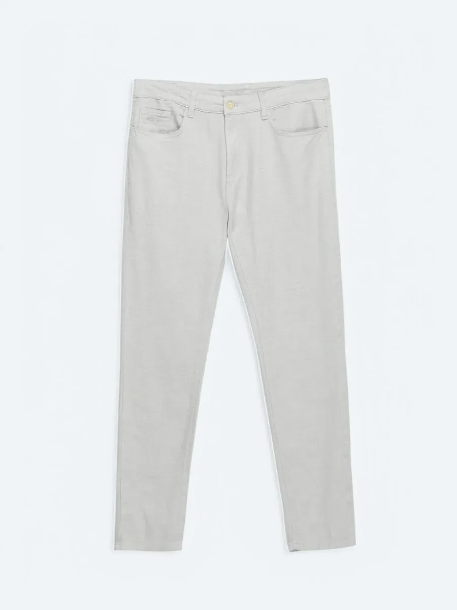 Grey Weaving Regular Fit Casual Cotton Blended Trousers - 5
