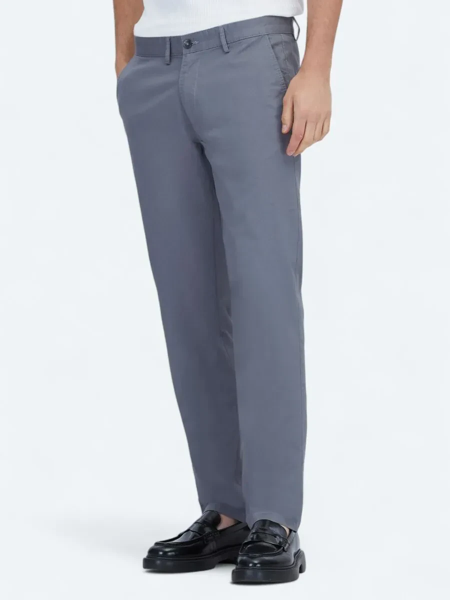 Grey Weaving Regular Fit Casual Cotton Blended Trousers - 2