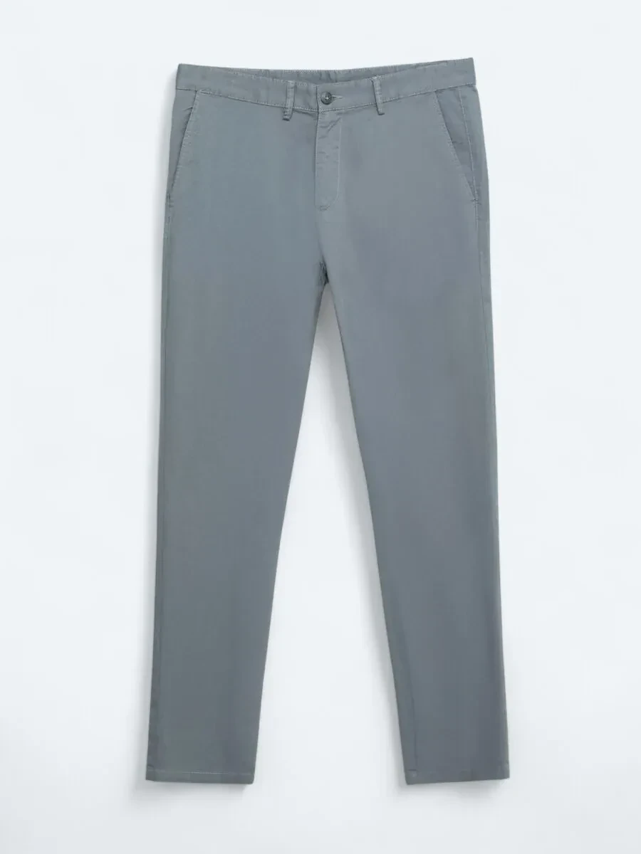 Grey Weaving Regular Fit Casual Cotton Blended Trousers - 5