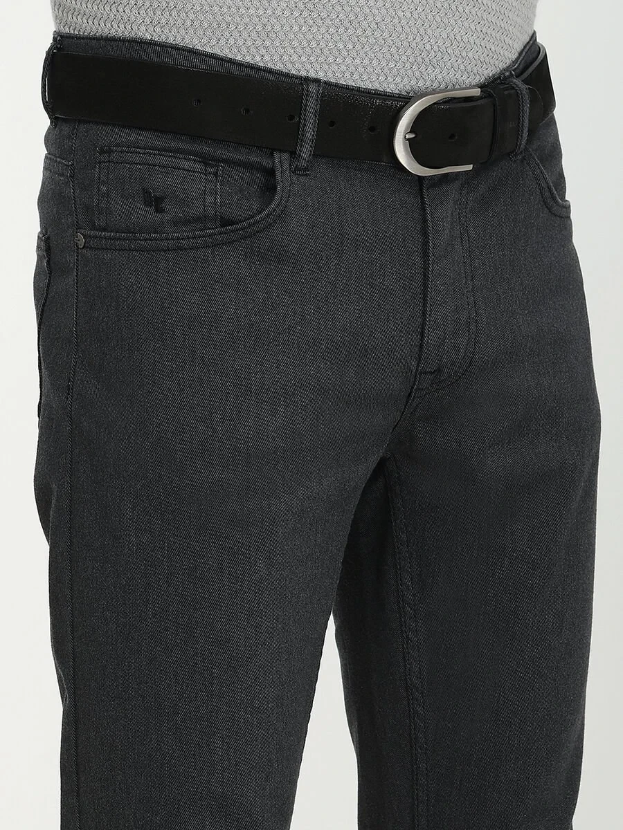 Grey Weaving Slim Fit Casual Cotton Blended Trousers - 3