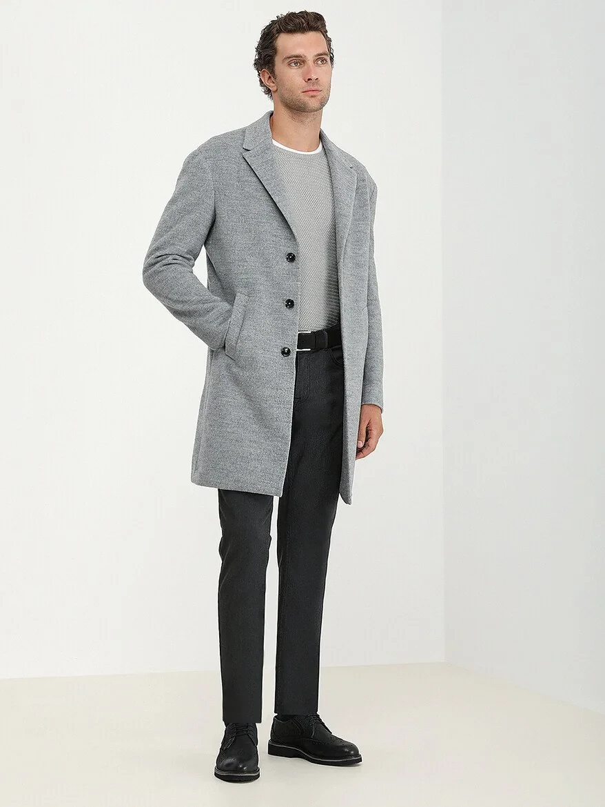 Grey Weaving Slim Fit Casual Cotton Blended Trousers - 4