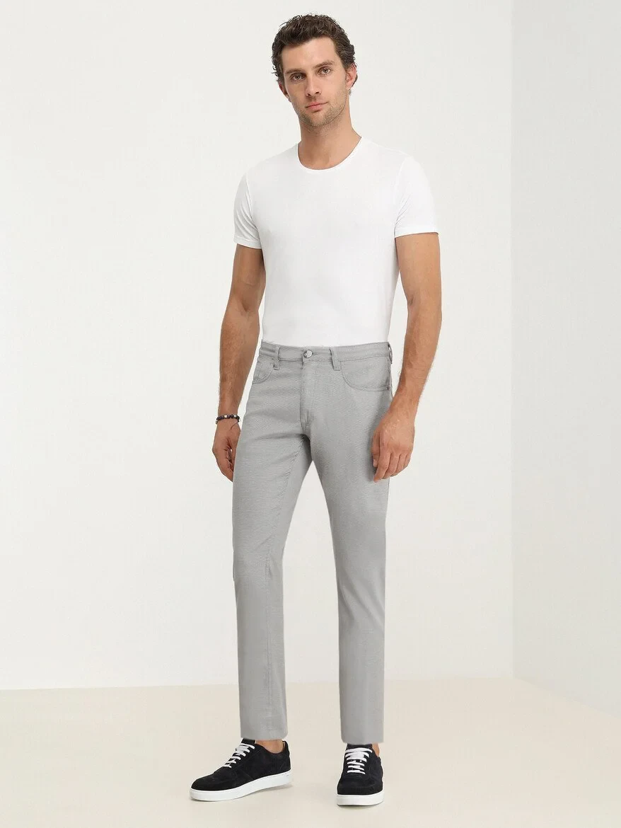 Grey Weaving Slim Fit Casual Cotton Blended Trousers - 2