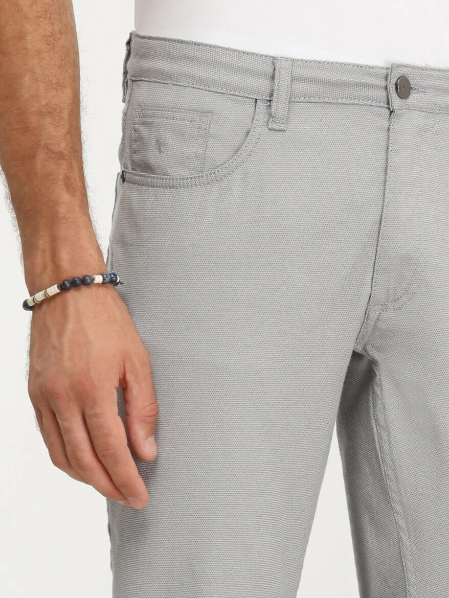 Grey Weaving Slim Fit Casual Cotton Blended Trousers - 3