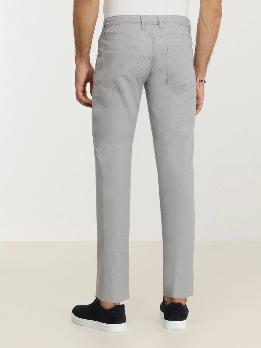 Grey Weaving Slim Fit Casual Cotton Blended Trousers 