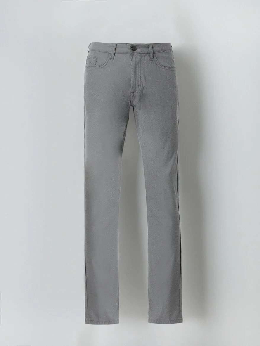 Grey Weaving Slim Fit Casual Cotton Blended Trousers - 5