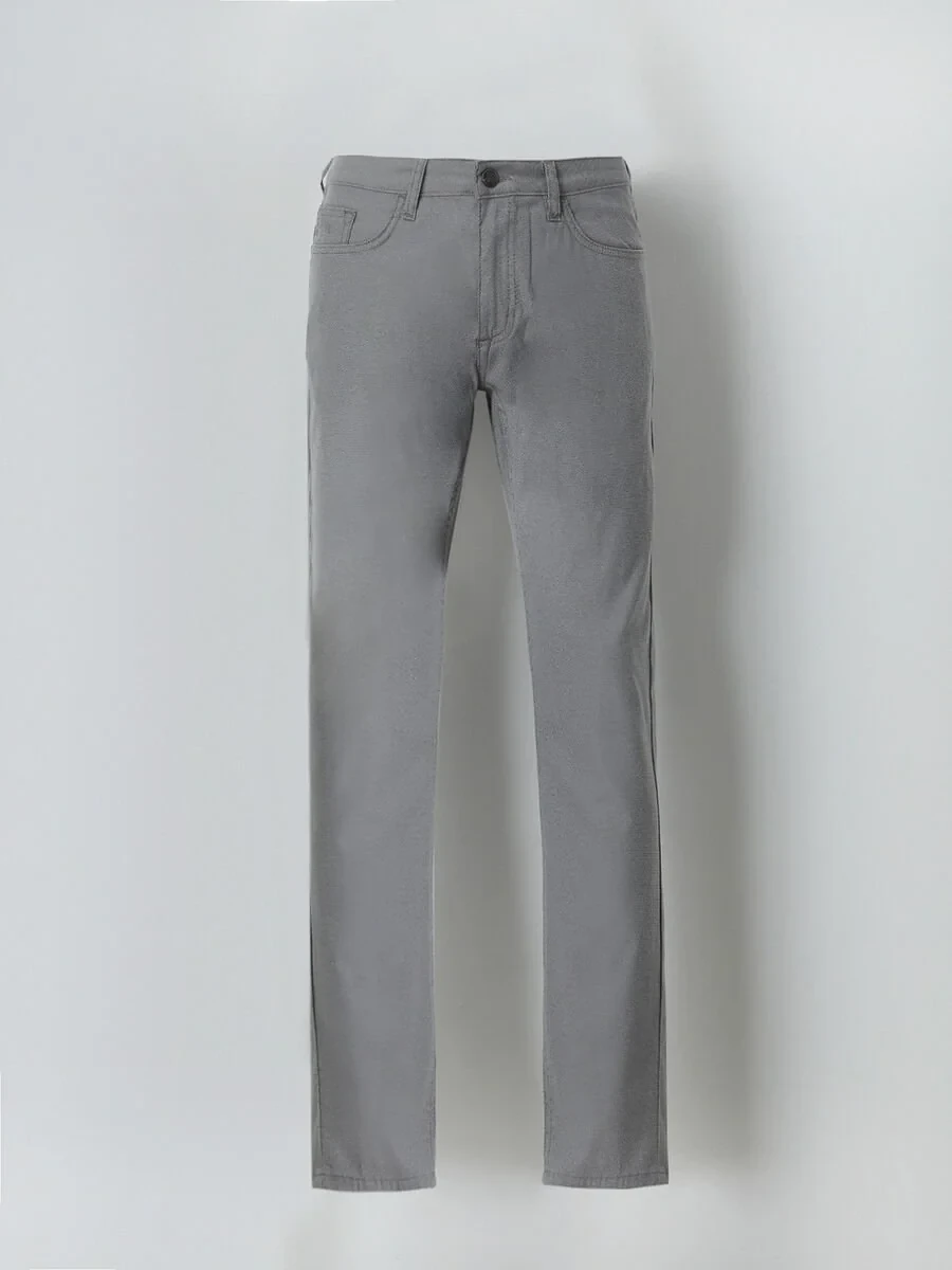 Grey Weaving Slim Fit Casual Cotton Blended Trousers - 5