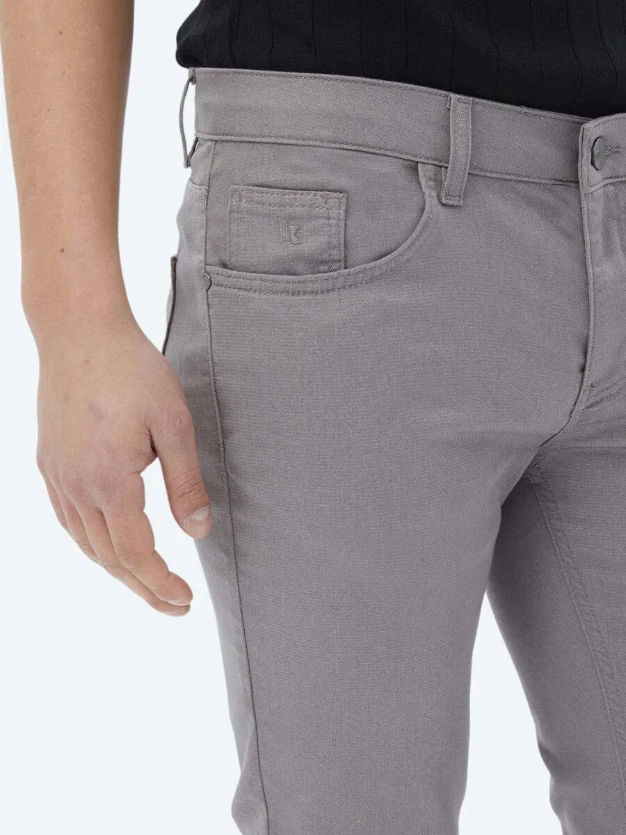 Grey Weaving Slim Fit Casual Cotton Blended Trousers - 4
