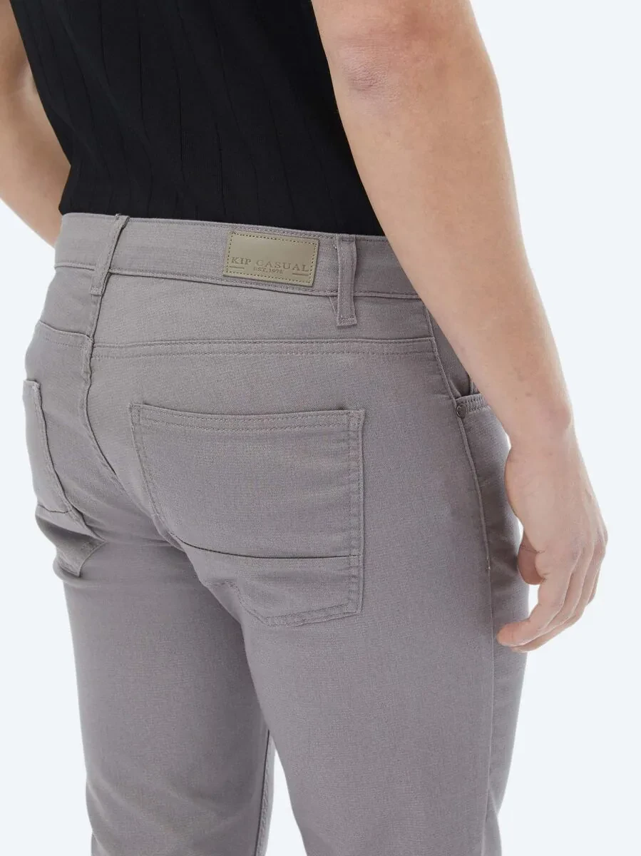 Grey Weaving Slim Fit Casual Cotton Blended Trousers - 5