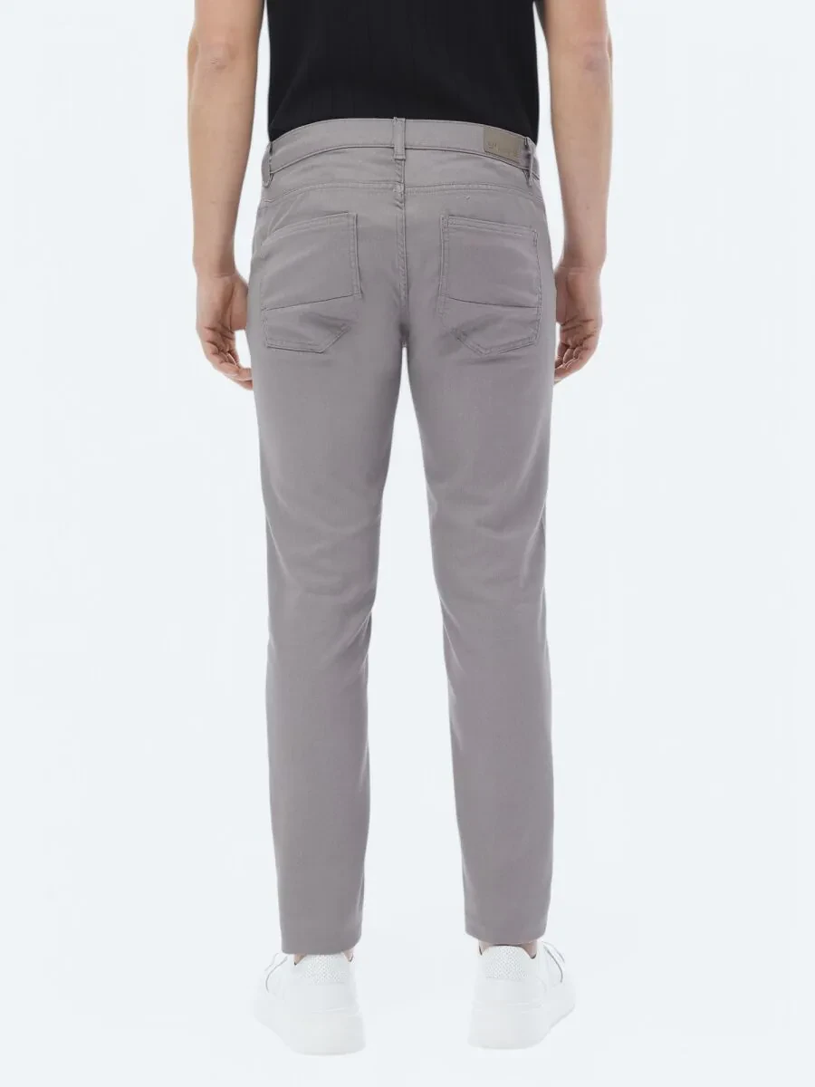 Grey Weaving Slim Fit Casual Cotton Blended Trousers - 6