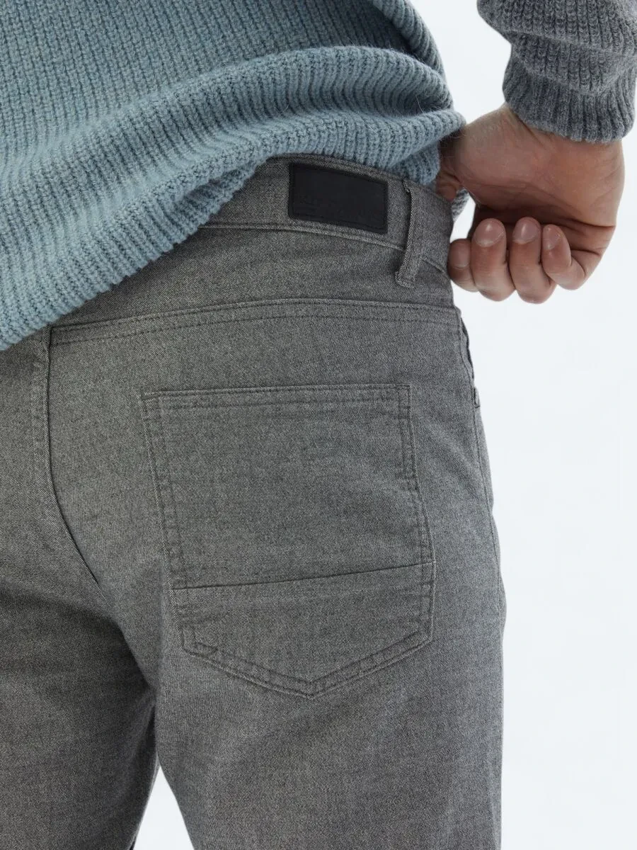 Grey Weaving Slim Fit Casual Cotton Blended Trousers - 4