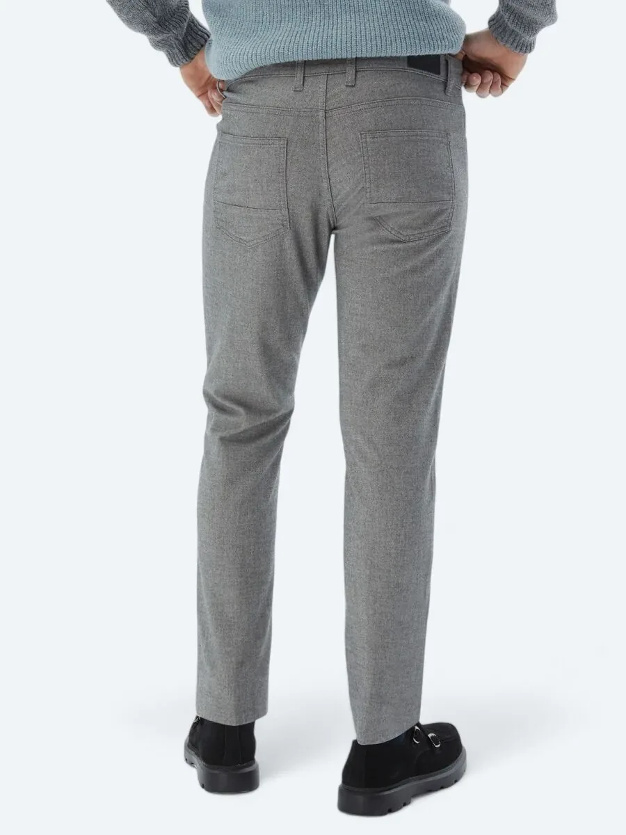 Grey Weaving Slim Fit Casual Cotton Blended Trousers - 5
