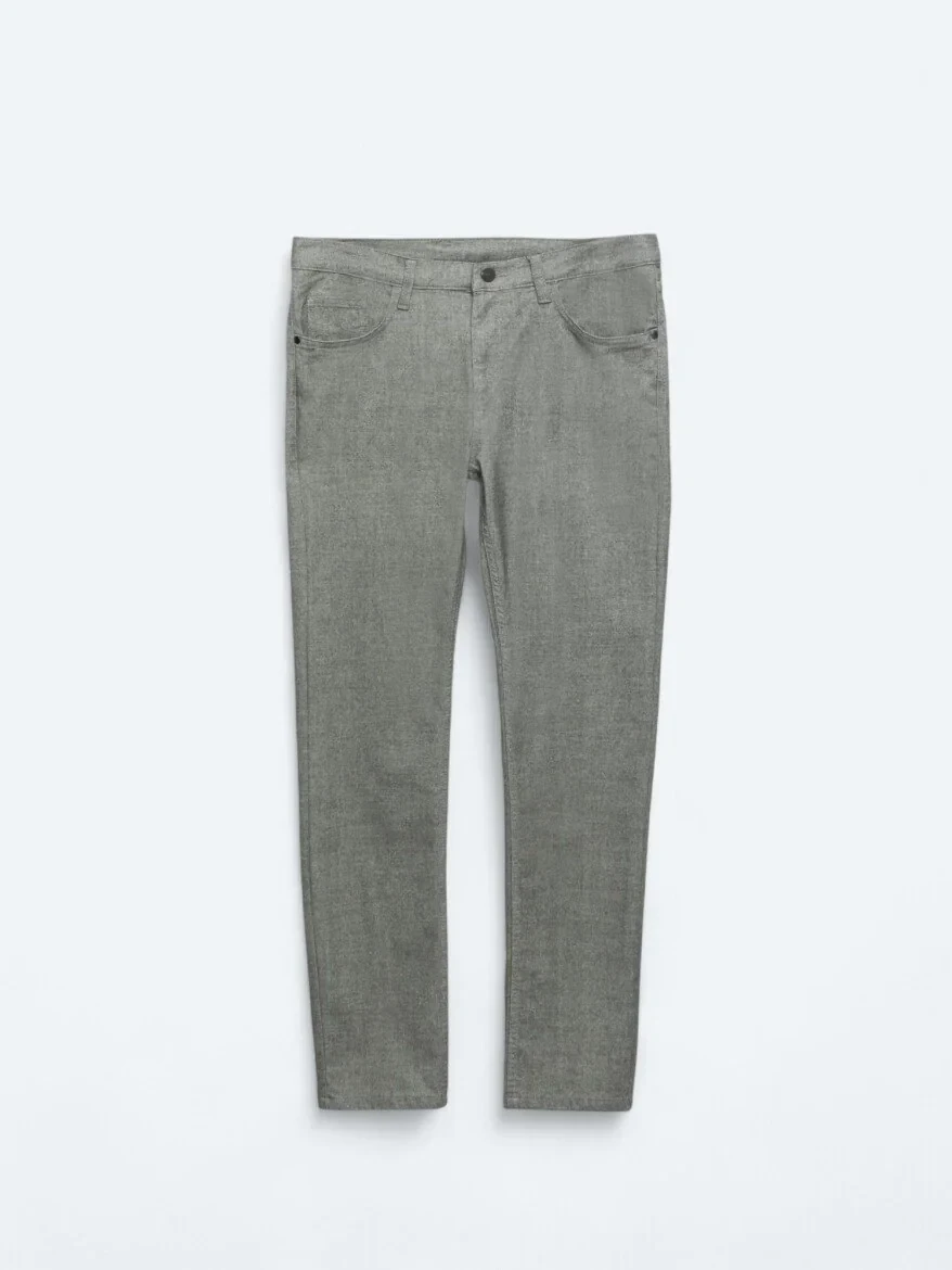 Grey Weaving Slim Fit Casual Cotton Blended Trousers - 6
