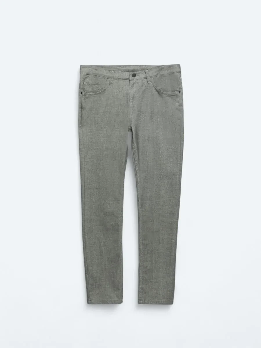 Grey Weaving Slim Fit Casual Cotton Blended Trousers - 6