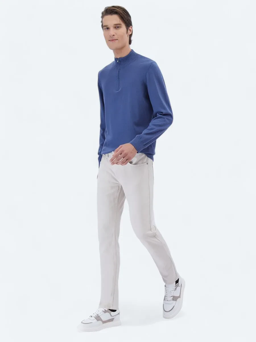 Grey Weaving Slim Fit Casual Cotton Blended Trousers - 2