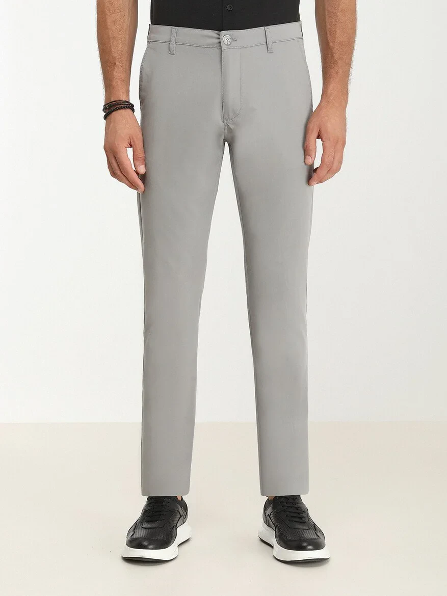 Grey Weaving Slim Fit Casual Trousers - 1