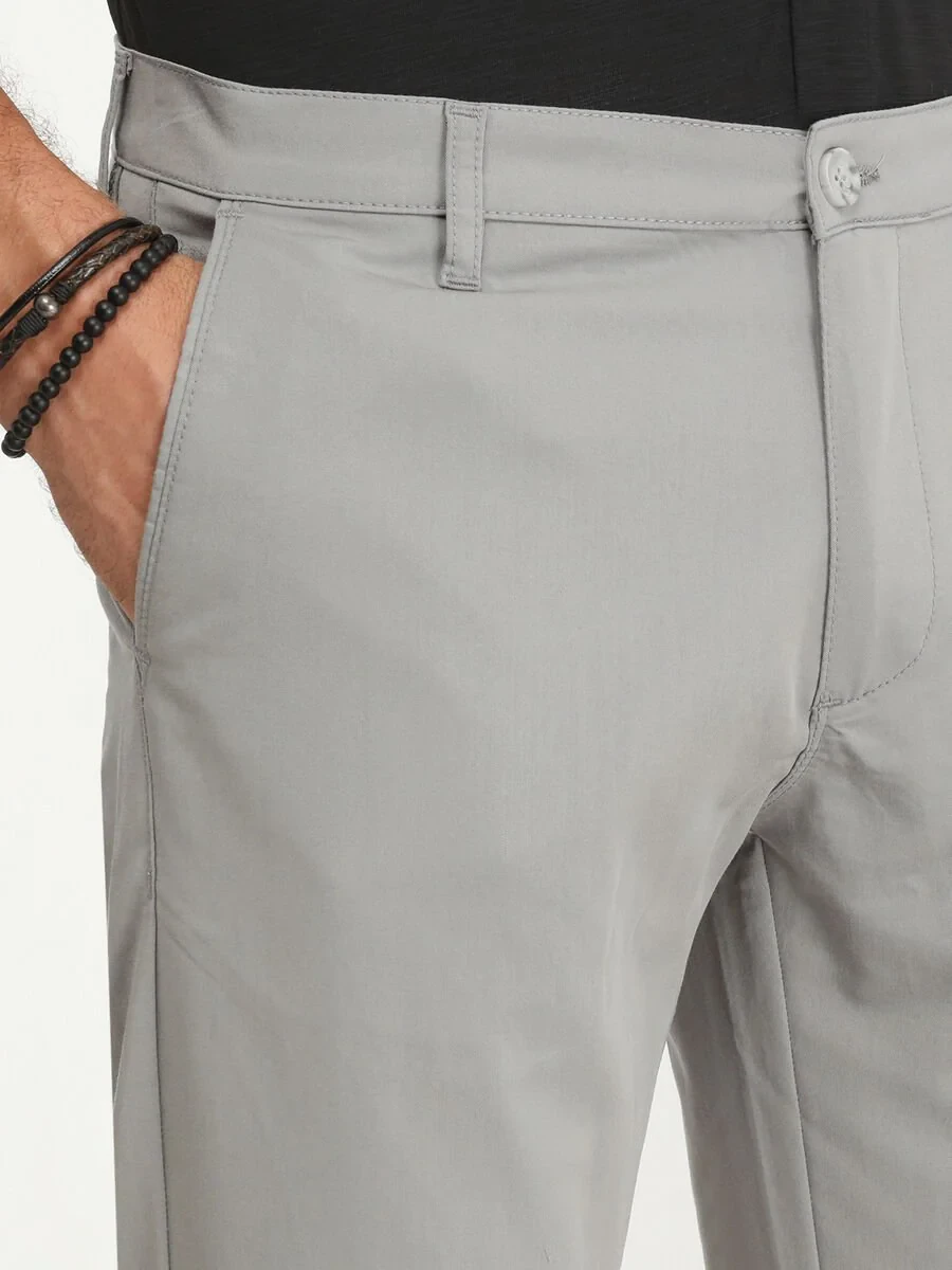 Grey Weaving Slim Fit Casual Trousers - 3