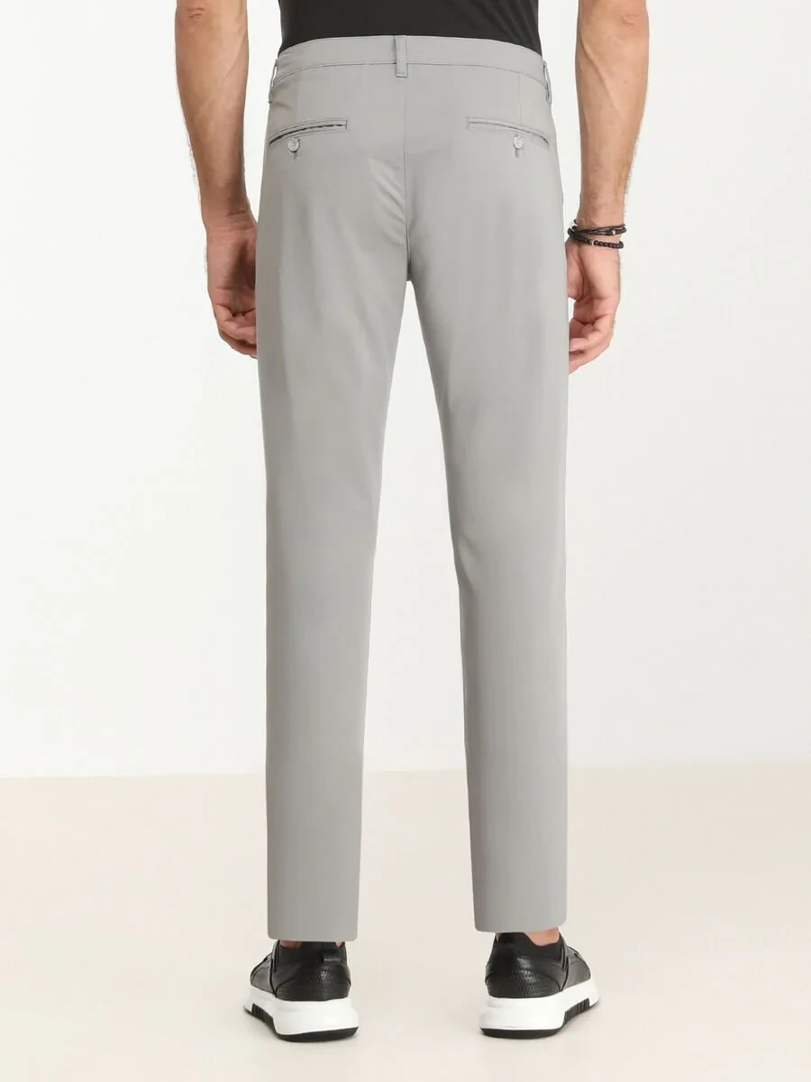 Grey Weaving Slim Fit Casual Trousers - 4