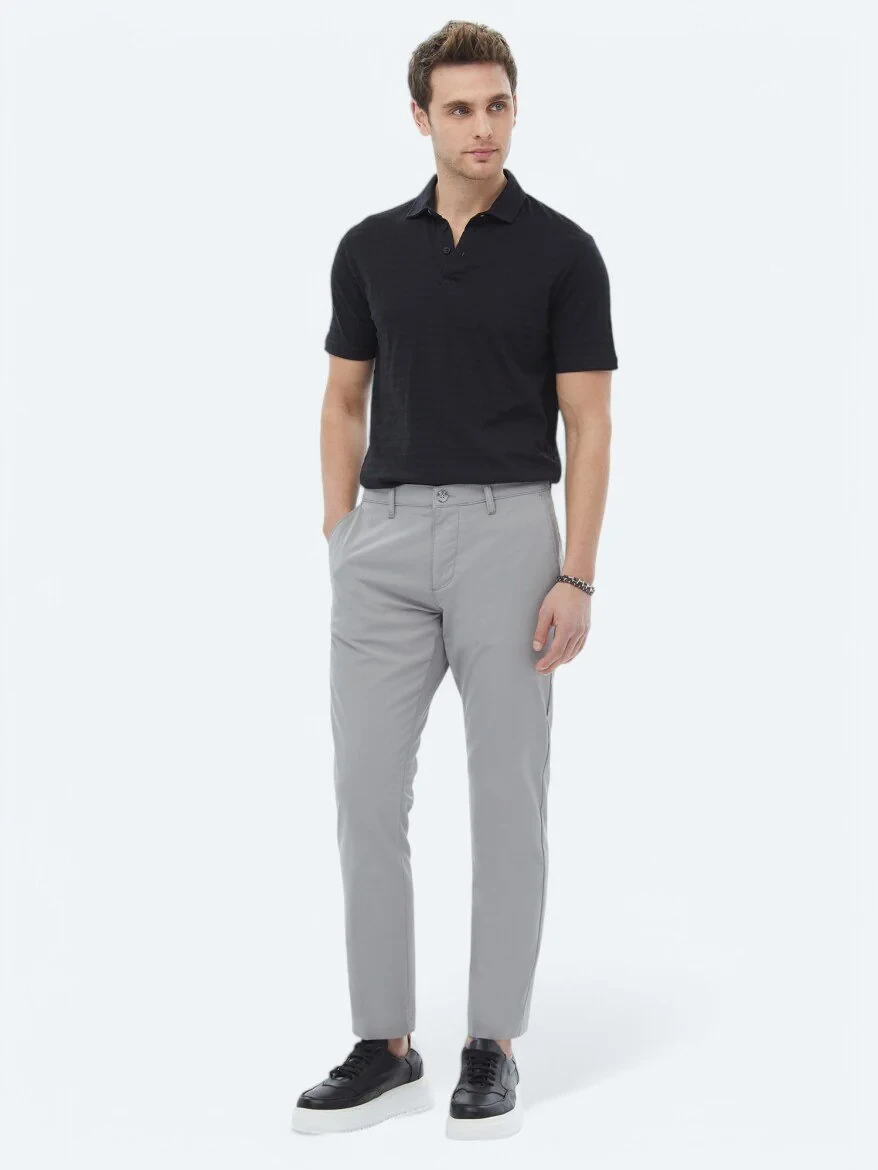 Grey Weaving Slim Fit Casual Trousers - 1