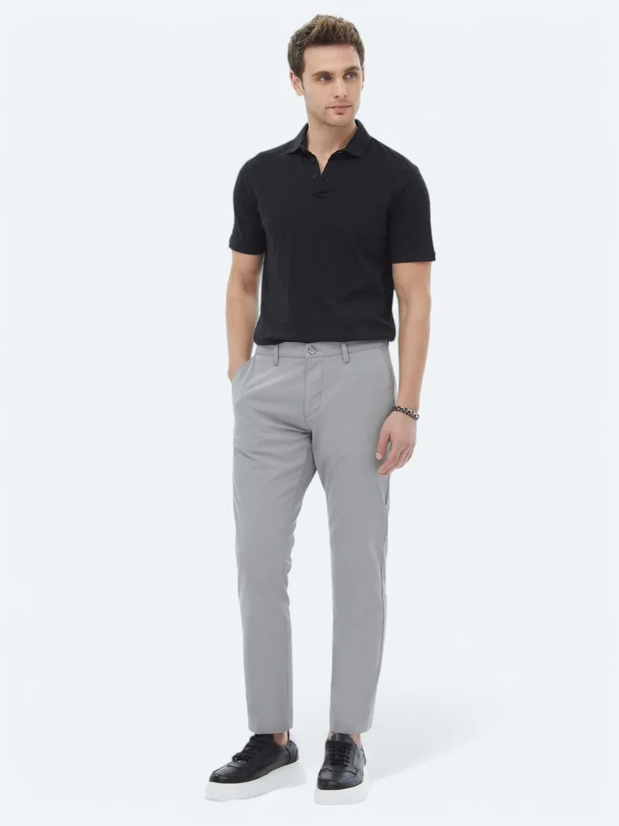 Grey Weaving Slim Fit Casual Trousers - 1
