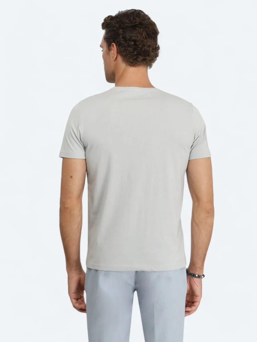 Gri Baskılı Bisiklet Yaka %100 Pamuk T-Shirt - 5