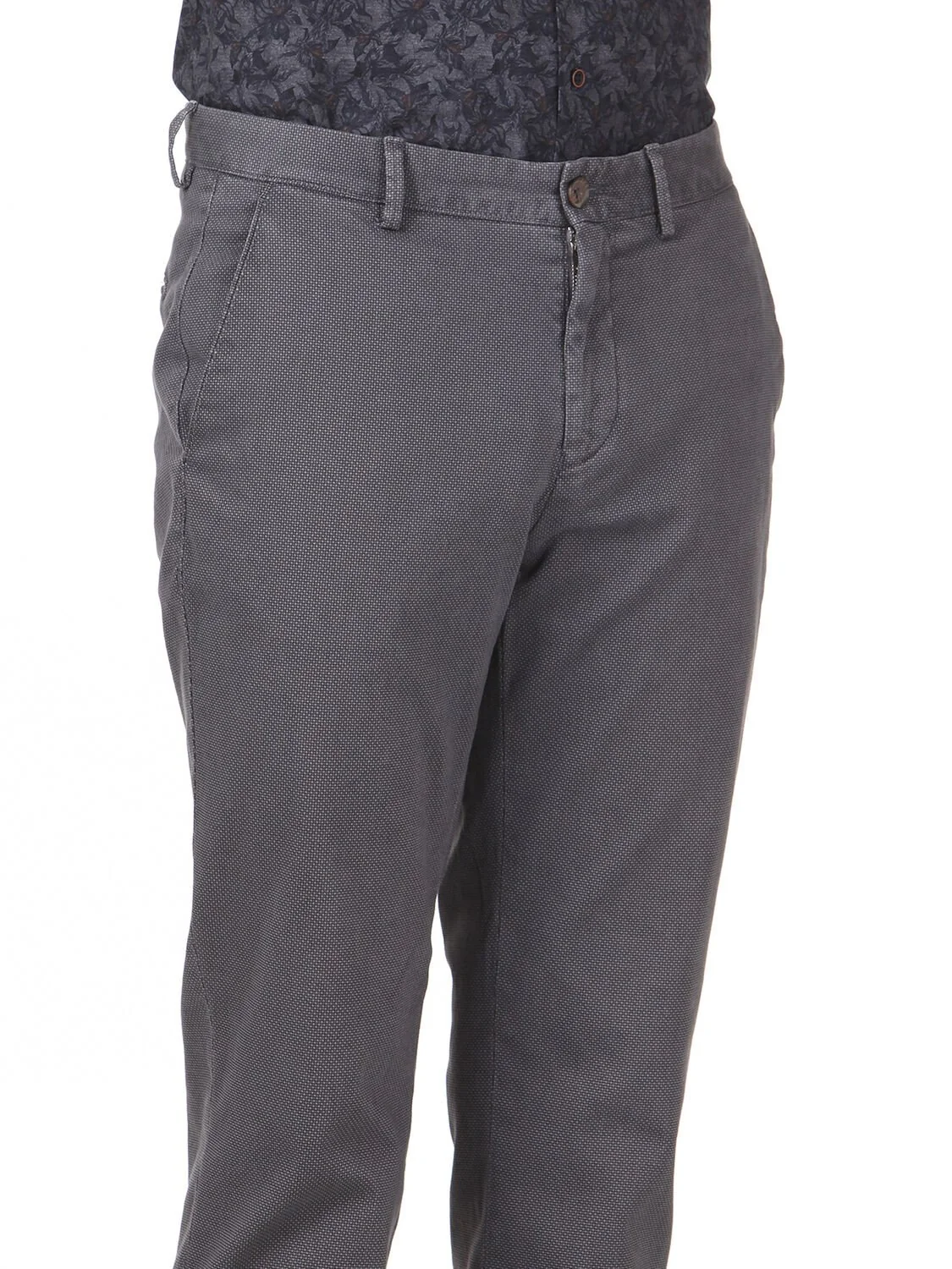 Gri Baskılı Dokuma Regular Fit Casual Pamuk Karışımlı Pantolon - 3