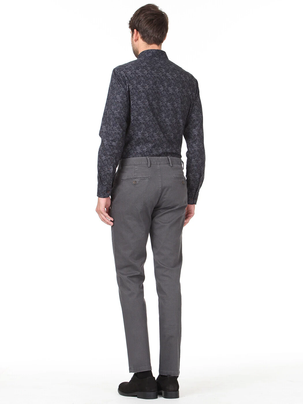 Gri Baskılı Dokuma Regular Fit Casual Pamuk Karışımlı Pantolon - 4