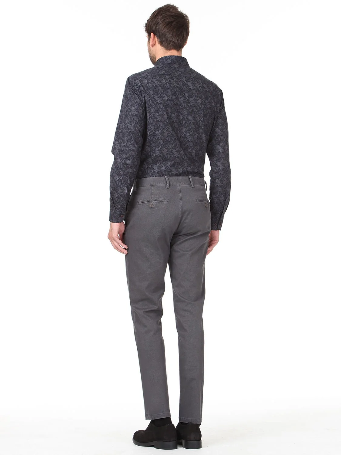 Gri Baskılı Dokuma Regular Fit Casual Pamuk Karışımlı Pantolon - 4