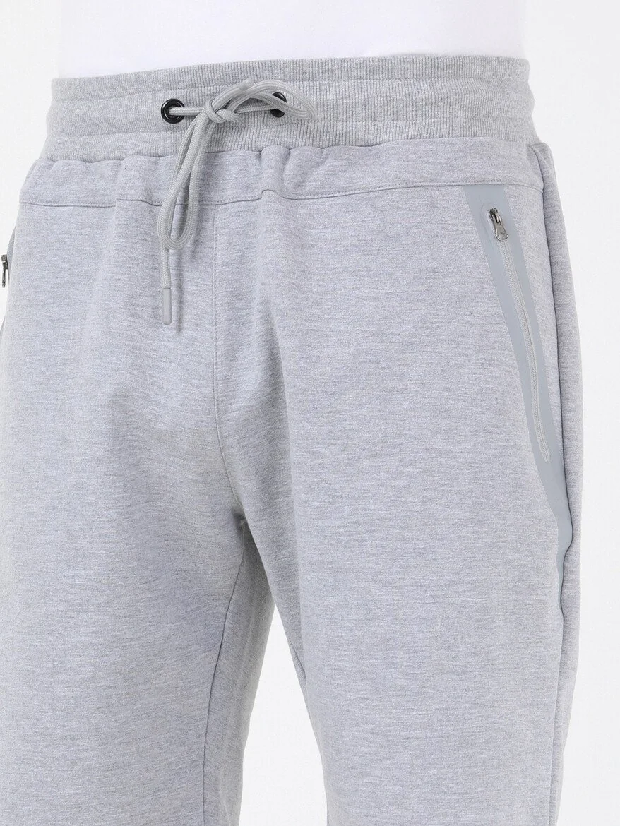 Gri Baskılı Örme Slim Fit Casual Pamuk Karışımlı Bermuda - 1