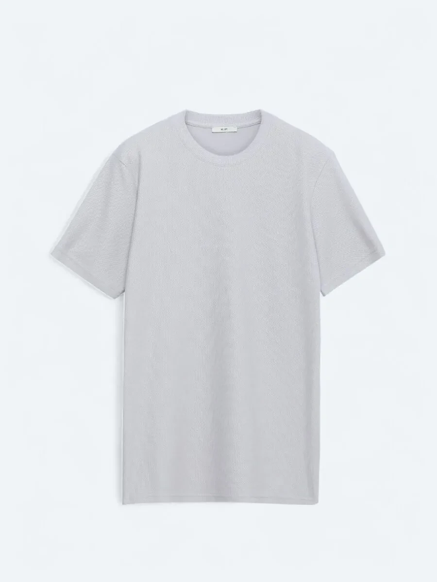 Gri Bisiklet Yaka %100 Pamuk T-Shirt - 1