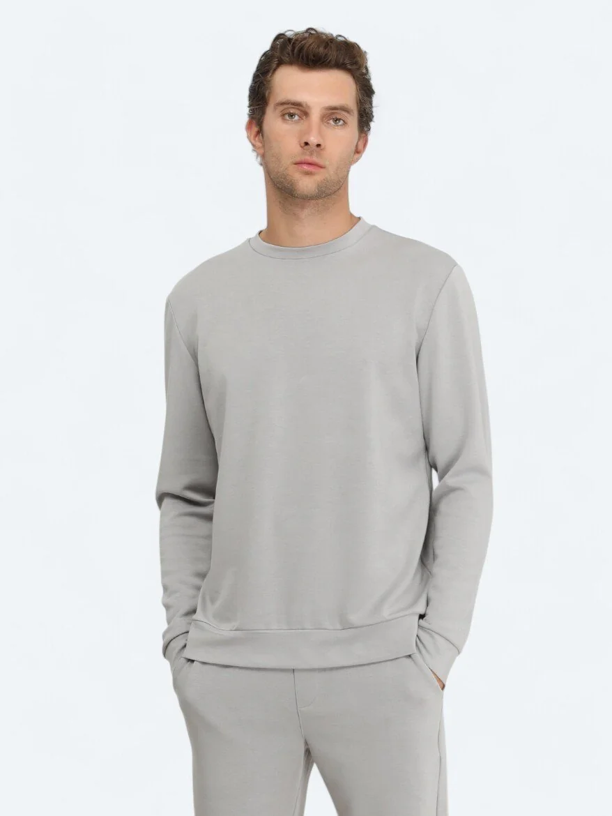 Gri Bisiklet Yaka Sweatshırt - 1