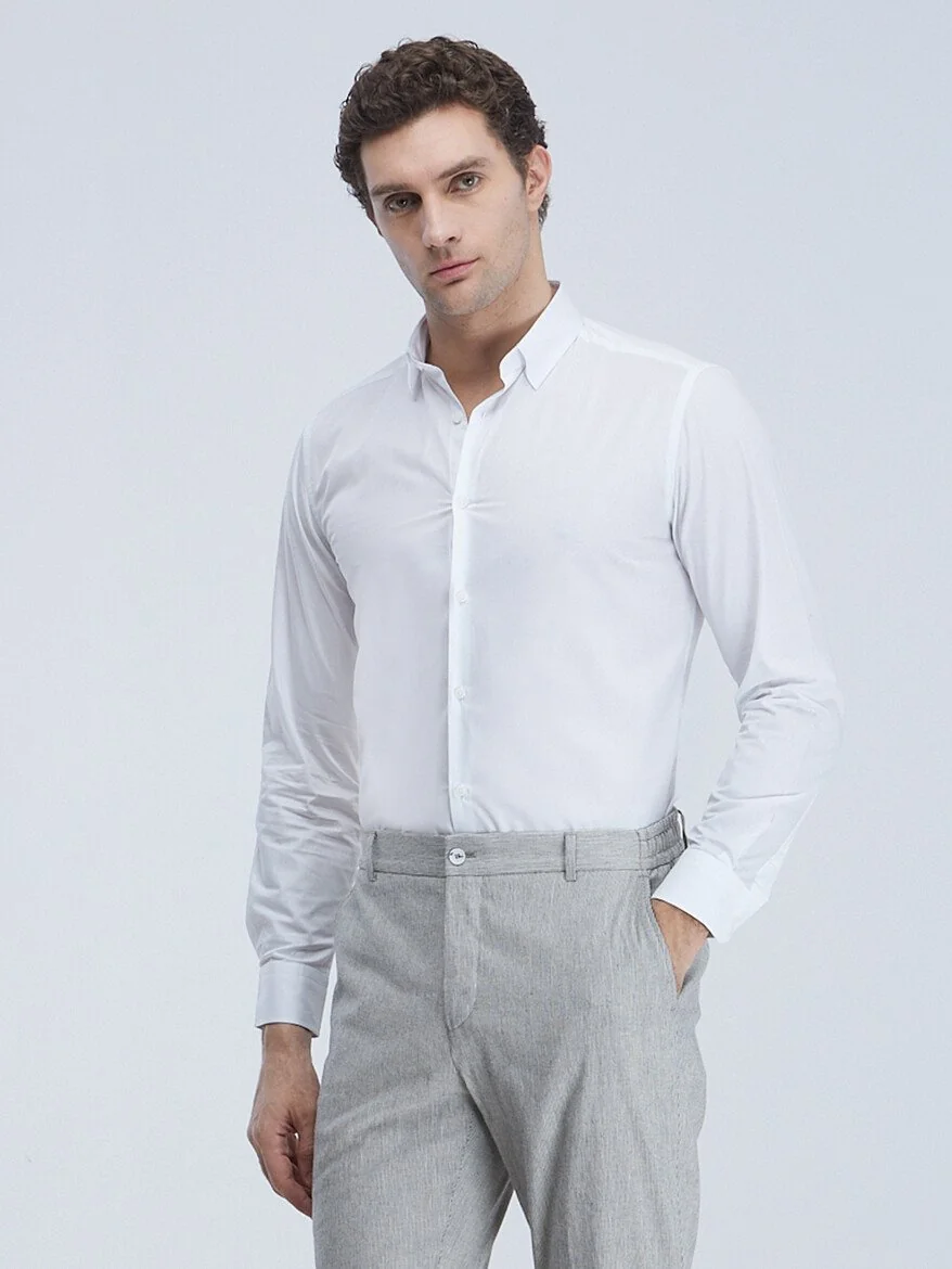 Gri Çizgili Modern Fit Pamuk Karışımlı Takım Elbise - 5
