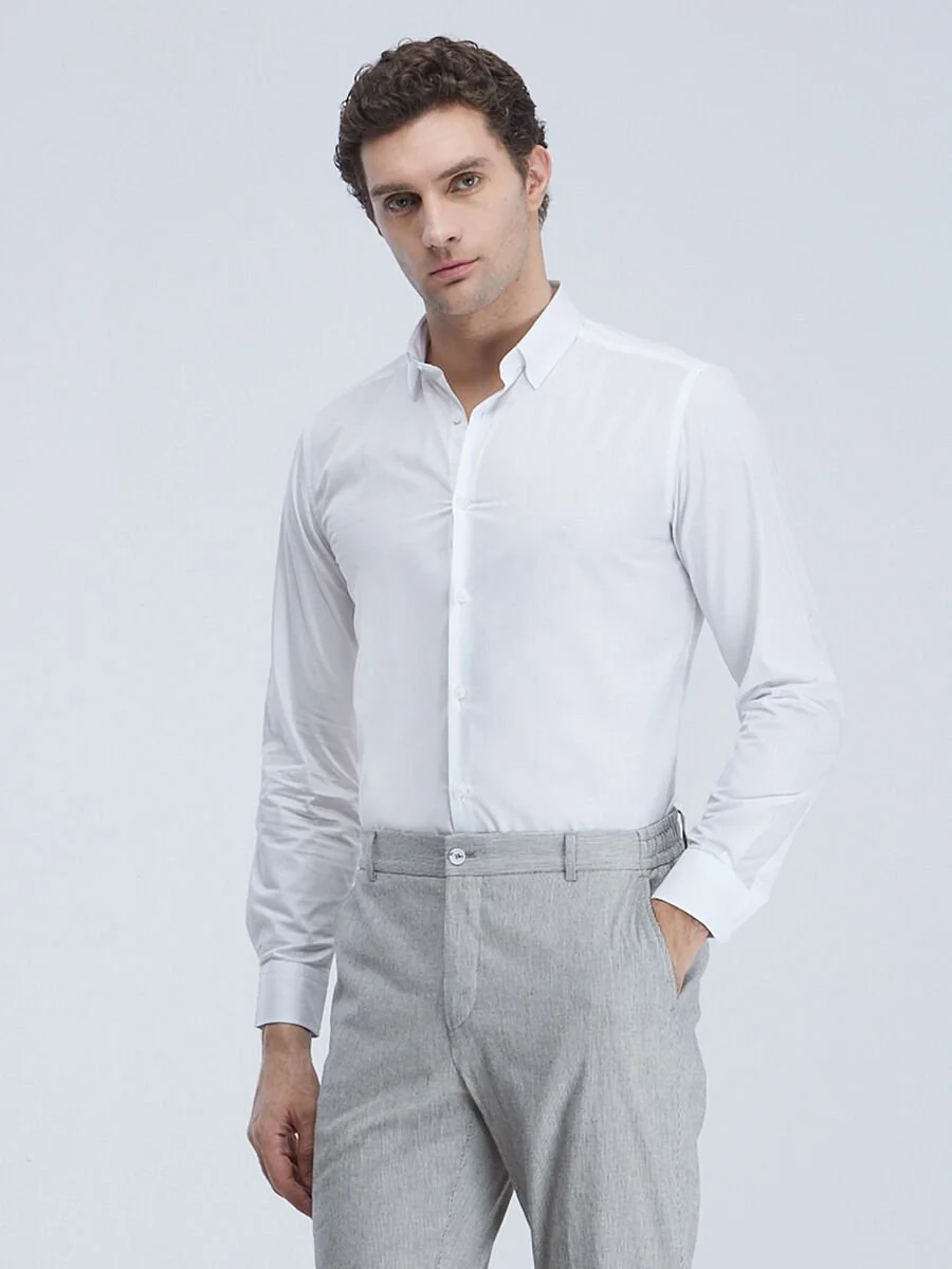 Gri Çizgili Modern Fit Pamuk Karışımlı Takım Elbise - 5