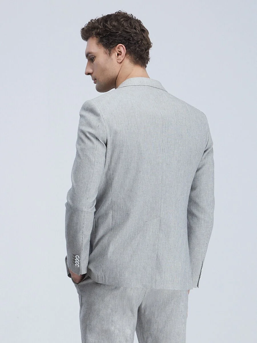 Gri Çizgili Modern Fit Pamuk Karışımlı Takım Elbise - 9