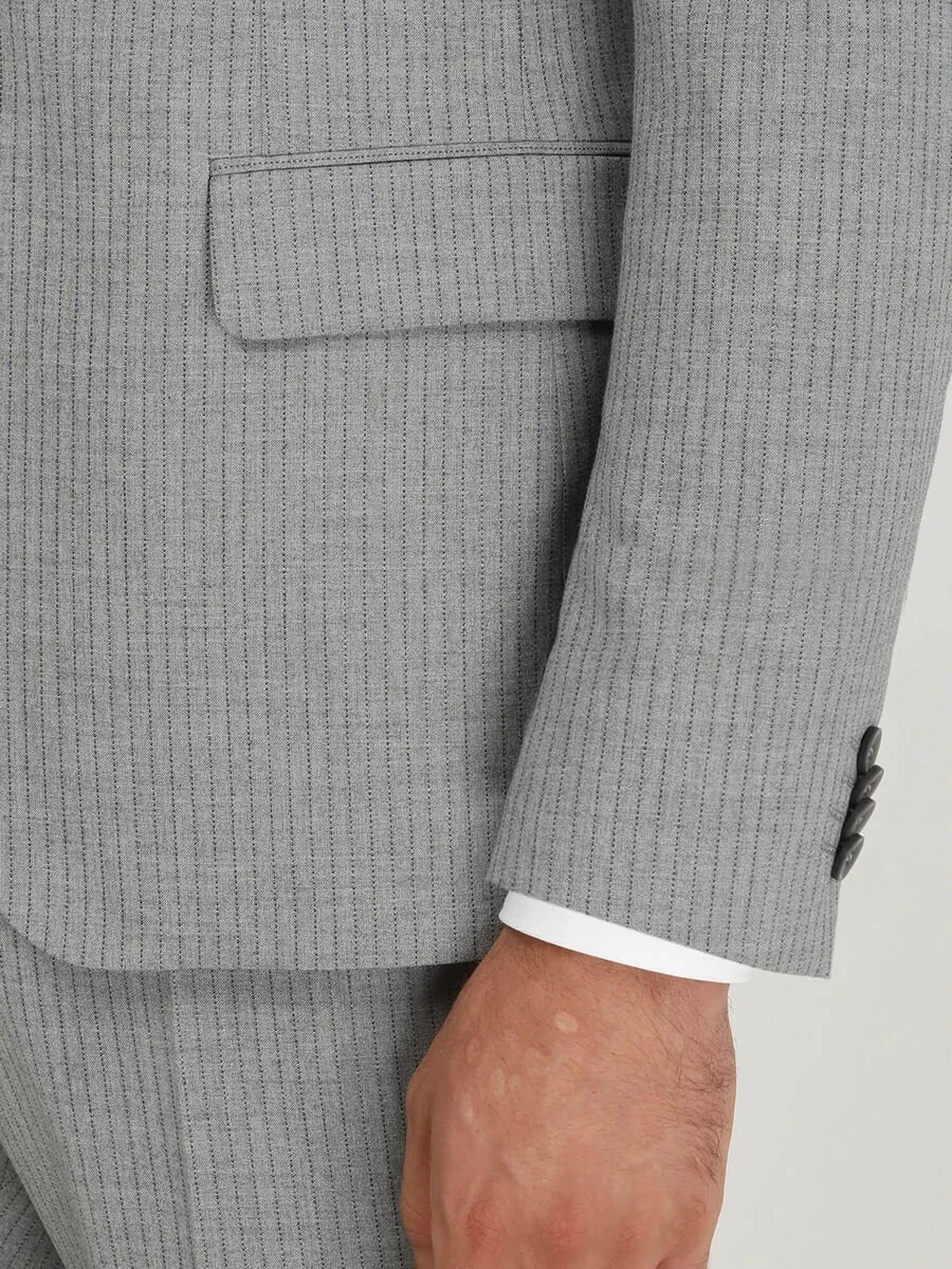 Gri Çizgili Modern Fit Takım Elbise - 4