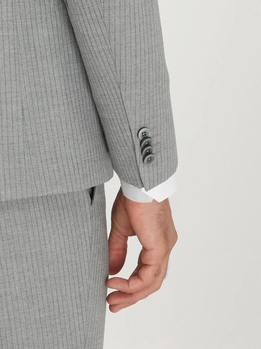 Gri Çizgili Modern Fit Takım Elbise - 5