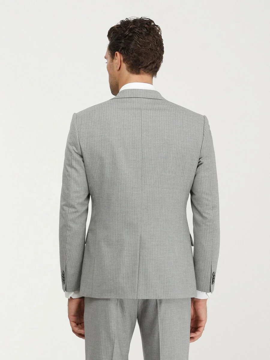 Gri Çizgili Modern Fit Takım Elbise - 6