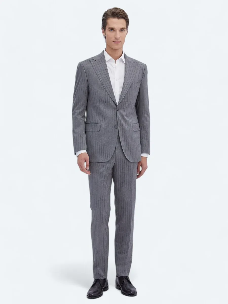 Gri Çizgili Modern Fit Takım Elbise - 2