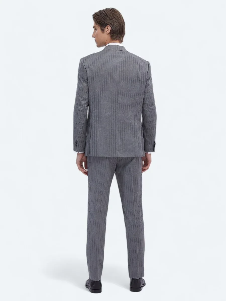 Gri Çizgili Modern Fit Takım Elbise - 5
