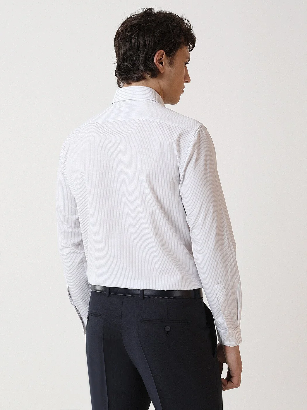 Gri Çizgili Regular Fit Dokuma Klasik Pamuk Karışımlı Gömlek - 5