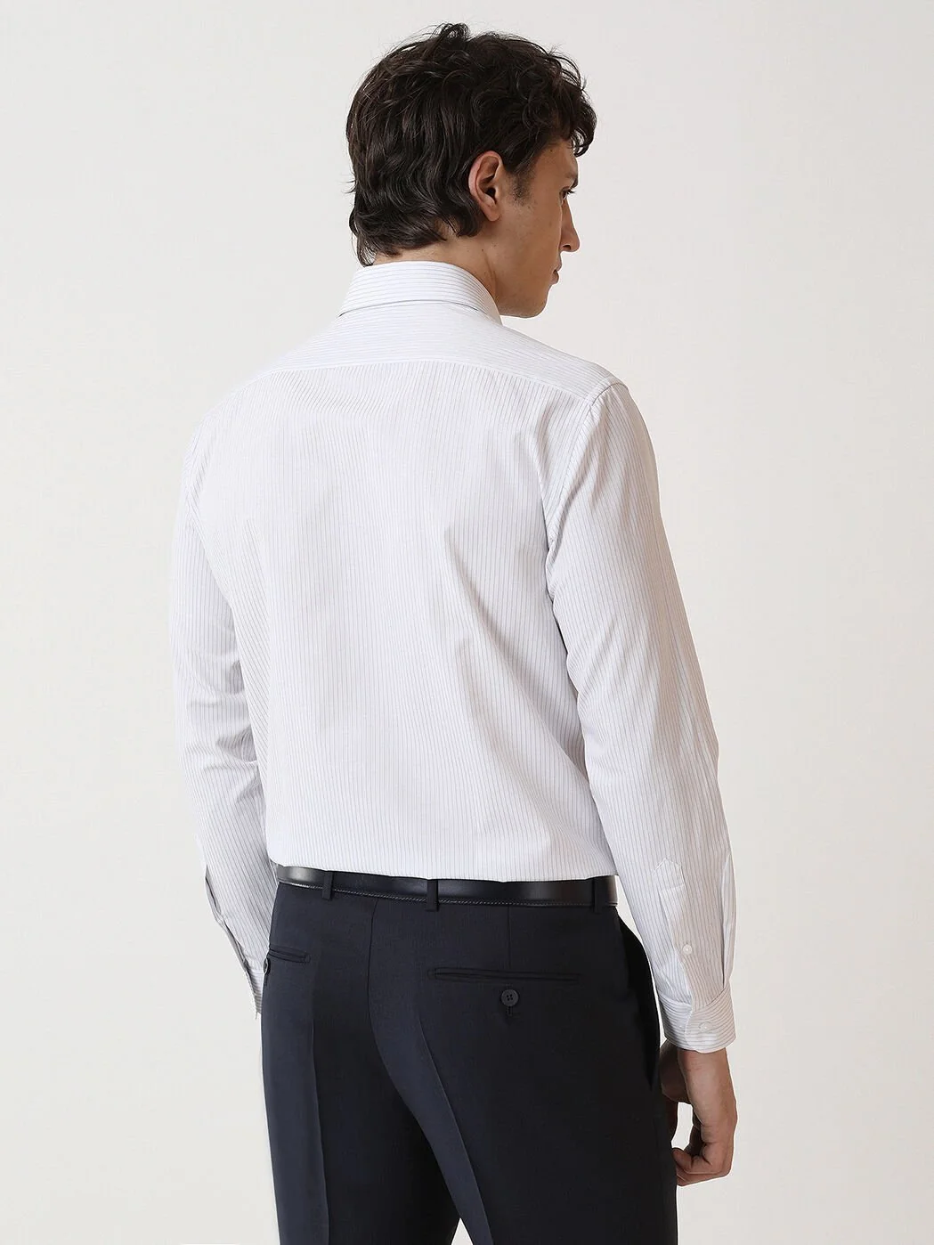 Gri Çizgili Regular Fit Dokuma Klasik Pamuk Karışımlı Gömlek - 5