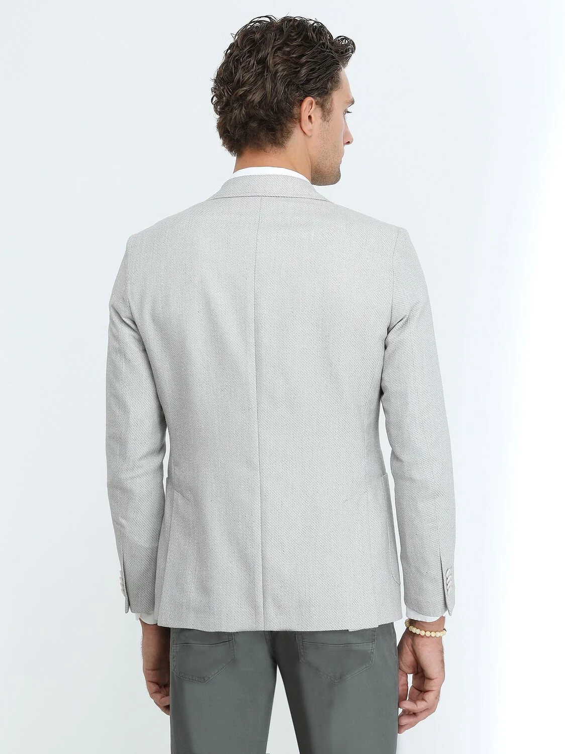 Gri Desenli Modern Fit Keten Karışımlı Ceket - 5