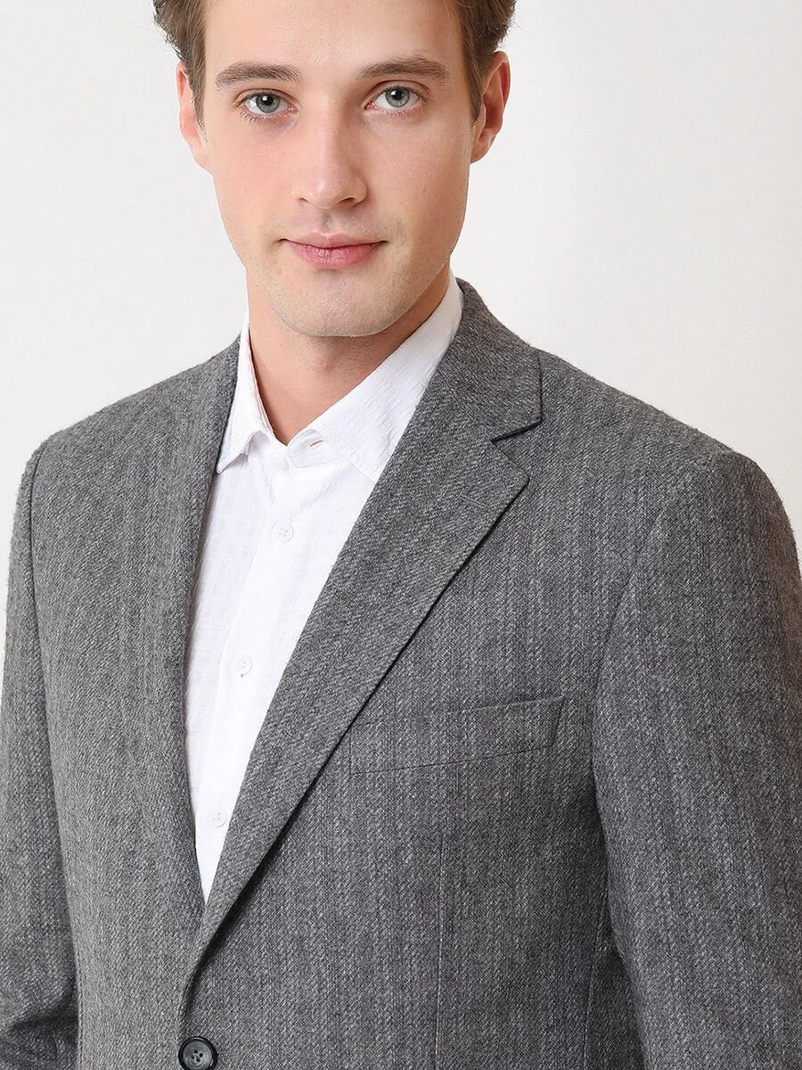 Gri Desenli Modern Fit Yün Karışımlı Takım Elbise - 3