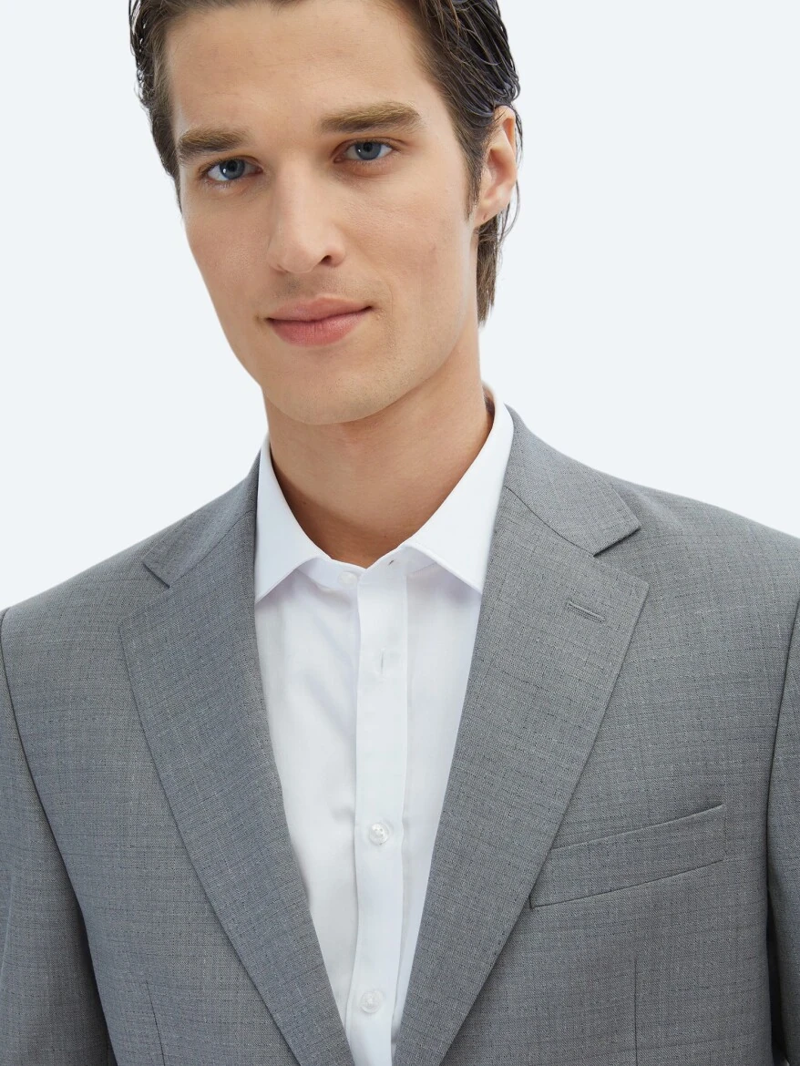 Gri Desenli Regular Fit Yün Karışımlı Takım Elbise - 3